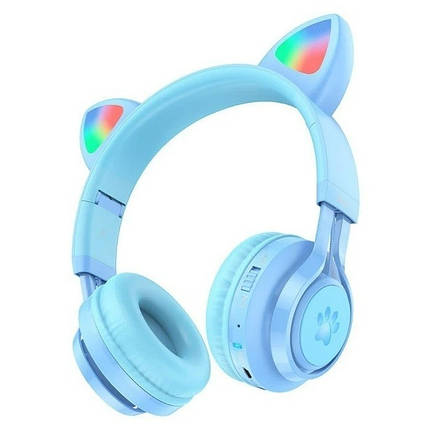 Бездротові навушники Hoco W39 Cat ear kids з LED-підсвіткою блакитний, фото 1