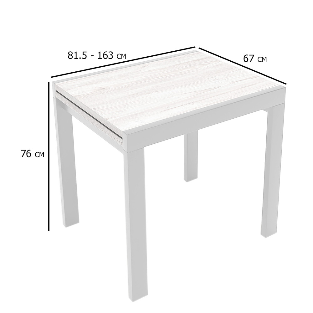 Маленький розсувний кухонний стіл Слайдер 81.5-163х67 см аляска WL з білими дерев'яними ніжками