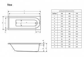 Ванна акрилова Radaway NEA 160x70 з ніжками + сифон R135L WA1-02-160x070U, фото 2