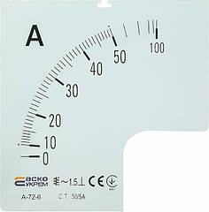 Шкала 50/5А для амперметра А-72-6 АСКО-УКРЕМ, аналогова, AC, 72х72 мм