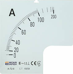 Шкала 100/5А для амперметра А-72-6, АСКО-УКРЕМ, аналогова, AC 72x72 мм