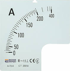 Шкала 200/5А для амперметра А-72-6, АСКО-УКРЕМ, аналогова, AC