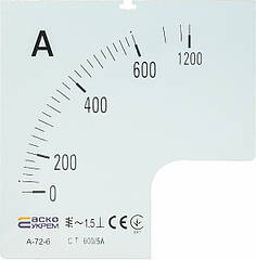 Шкала для амперметра А-72-6, 600/5А, аналоговий, AC, новий, АСКО-УКРЕМ