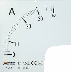 Шкала 30/5А для амперметра А-96-6 АСКО-УКРЕМ, пластиковa, -25°C