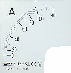 Шкала 100/5А для амперметра А-96-6, аналоговий, 96x96 мм, AC