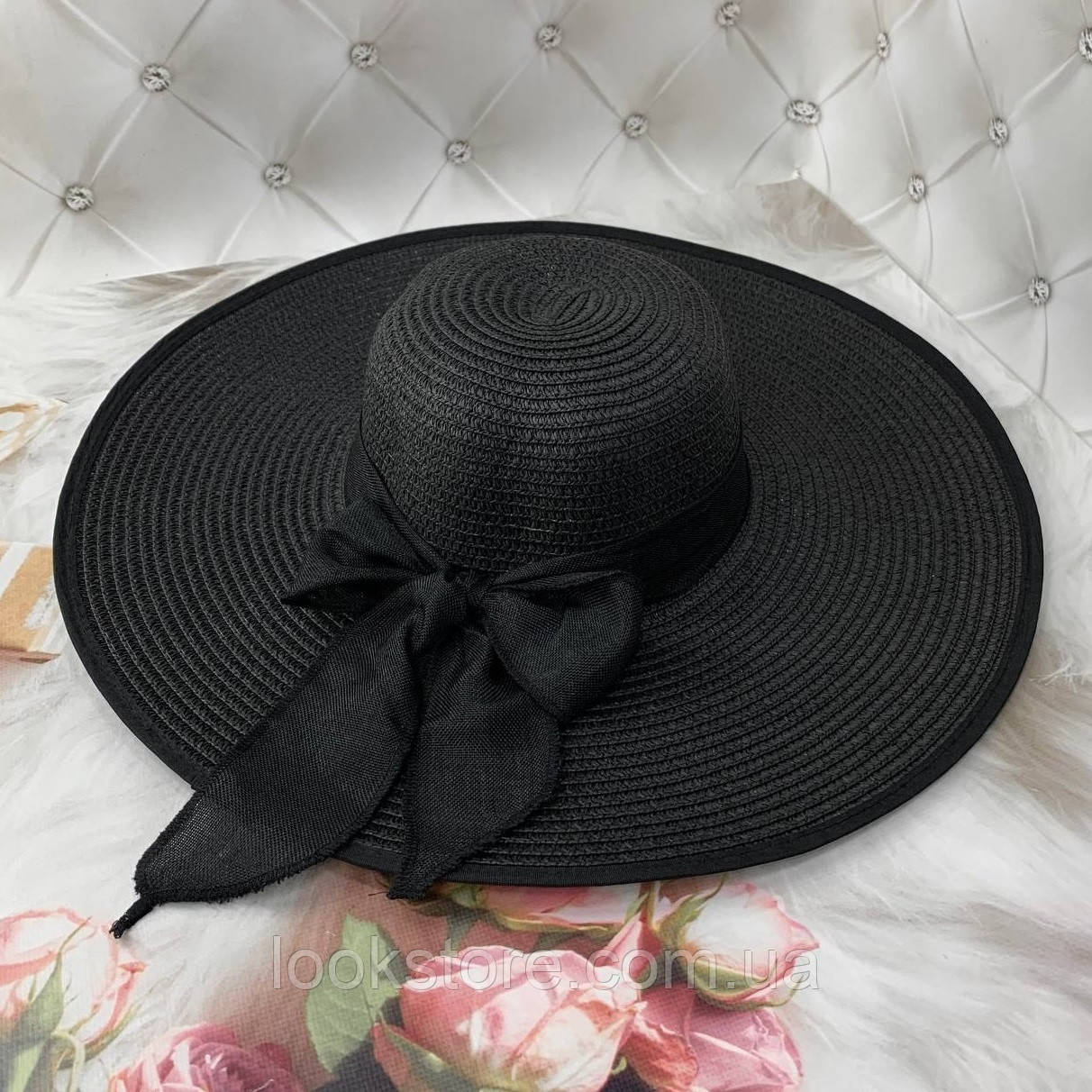 Жіночий широкополий капелюх з полями 15 см і бантом чорний
