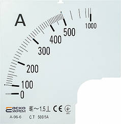 Шкала 500/5А для амперметра А-96-6, опір до 500А, АСКО-УКРЕМ