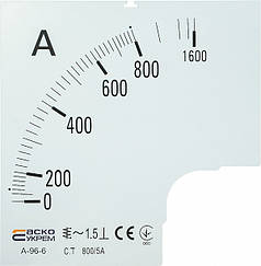Шкала 800/5А для амперметра А-96-6, аналоговий, для змінного струму, новий
