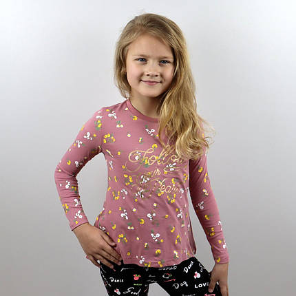 GCX-3839пуд Лонгслів пудровий для дівчинки квіти тм Glo-story розмір 110-116 см, фото 1