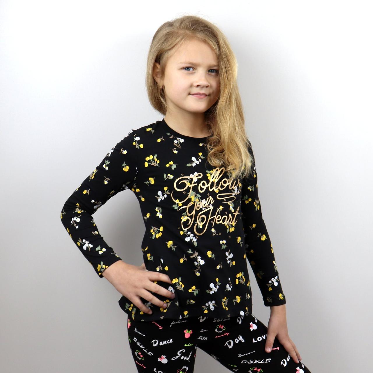 GCX-3839чор Лонгслів чорний для дівчинки квіти тм Glo-story розмір 122-128 см