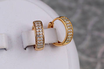 Сережки Xuping Jewelry кільця дві доріжки гладкі бортики 1.5 см золотисті