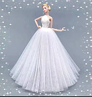 Платье свадебное для Барби белое пышное со шлейфом и фата для куклы Барби, платье невесты Вариант 2