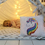 Подушка-нічник "Unicorn" — нічник у дитячу кімнату подарунок для дівчинки м'яка іграшка з тканини габардин, фото 5