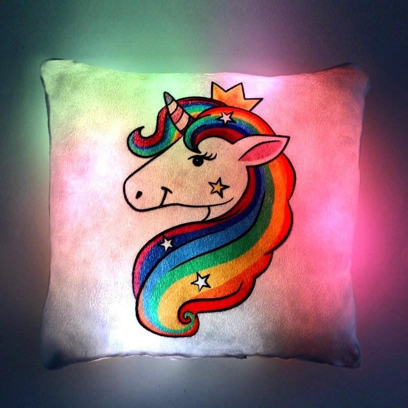 Подушка-нічник "Unicorn" — нічник у дитячу кімнату подарунок для дівчинки м'яка іграшка з тканини габардин