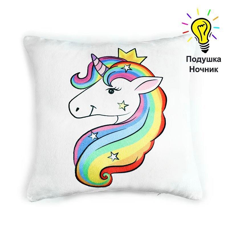Подушка-нічник "Unicorn" — нічник у дитячу кімнату подарунок для дівчинки м'яка іграшка з тканини габардин