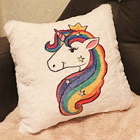 Подушка-ночник "Unicorn" - ночник в детскую комнату подарок для девочки мягкая игрушка (Хутро плюш)