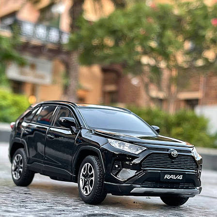 Модель автомобіля Toyota RAV4 2020 масштаб: 1:32. Іграшкова машинка Тойота РАВ4 чорна (звук, світло). Металева інерційна машинка, фото 1