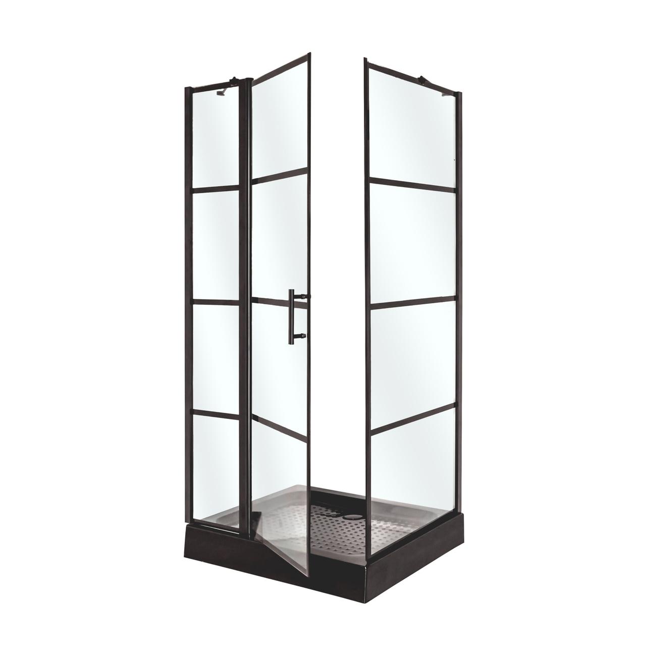 Душова кабіна VIVIA Patricia 100x80x215 см з низьким піддоном чорна прозоре скло розпашні двері