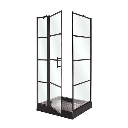 Душова кабіна VIVIA Patricia 100x80x215 см з низьким піддоном чорна прозоре скло розпашні двері, фото 1