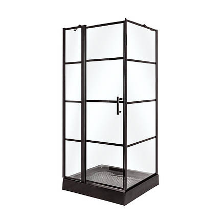 Душова кабіна VIVIA Patricia 100x80x215 см з низьким піддоном чорна прозоре скло розпашні двері, фото 3