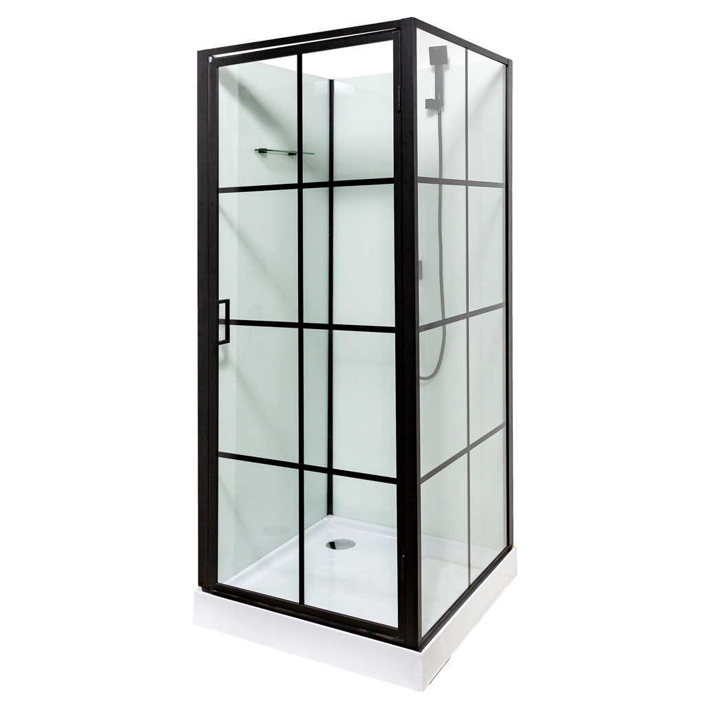 Душовий бокс Vivia Agata 9900 NEW 90x90x207 см на низькому піддоні чорний прозоре скло розпашні двері