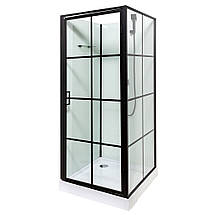 Душовий бокс Vivia Agata 9900 NEW 90x90x207 см на низькому піддоні чорний прозоре скло розпашні двері, фото 3