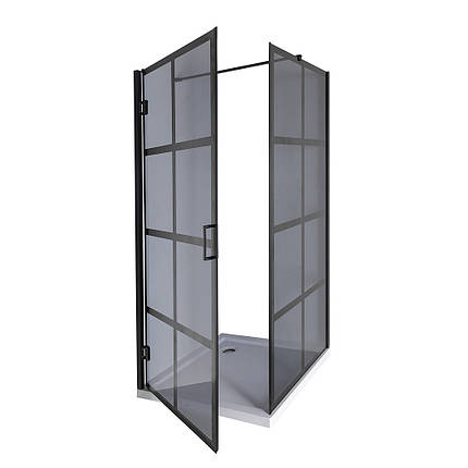 Душова кабіна Insana DORA clear (прозоре скло) 90x90x195 см з низьким піддоном чорна розпашні двері, фото 1