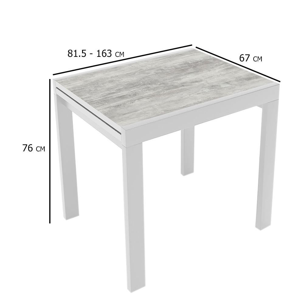 Кухонний розсувний стіл урбан лайт Слайдер 81.5-163х67 см із білими дерев'яними ніжками