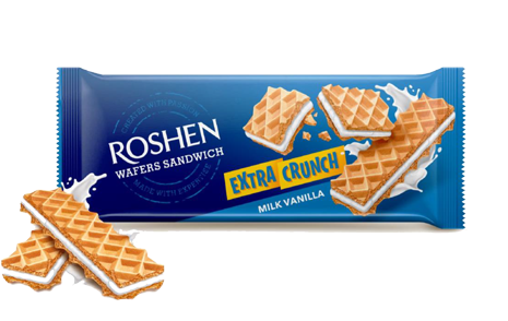 Вафлі Roshen Wafers Sandwich Crunch з молочною начинкою 142 грами, фото 1