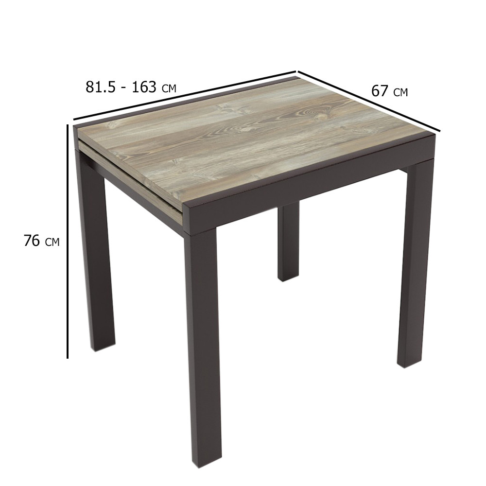 Маленький кухонний розсувний стіл дракар Слайдер 81.5-163х67 см з ніжками кольору венге