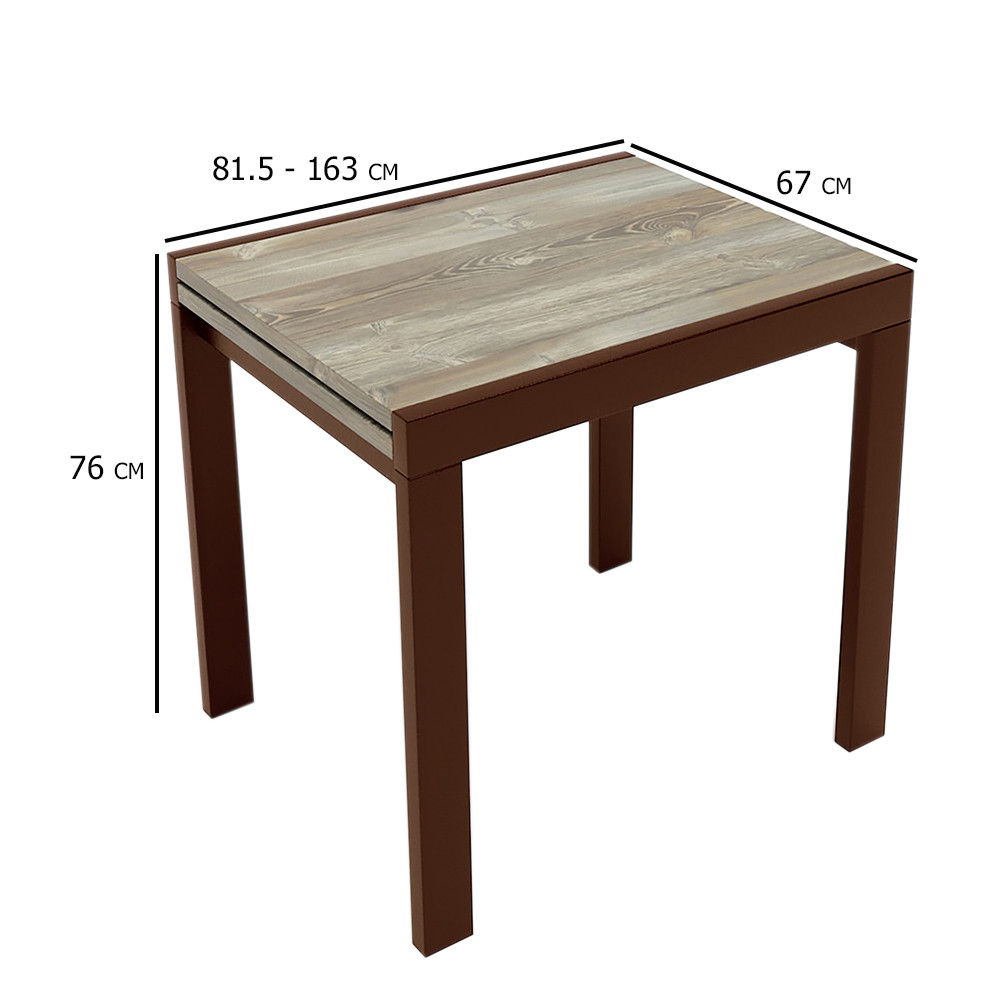 Маленький кухонний розсувний стіл дракар Слайдер 81.5-163х67 см із ніжками кольору горіх