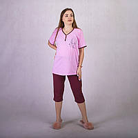 Жіноча літня піжама футболка з бриджами "Ластівка-бордо" 48-56р.
