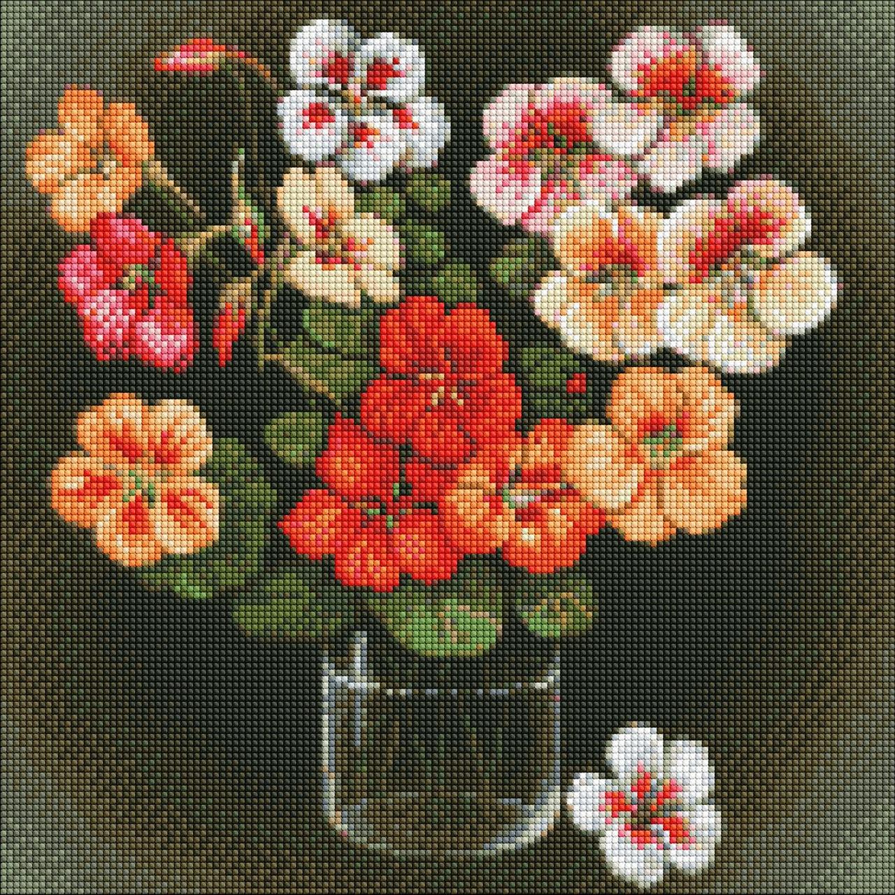 Алмазна мозаїка AMO7499 Настурції ©kovtun_olga_art, 40x40см Ideyka на підрамнику