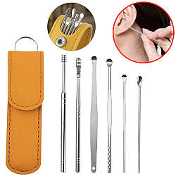 Багаторазові інструменти для чищення вух, 6 шт у чохлі TOOL SET, колір Рандом / Набір вушних  скребків та паличок