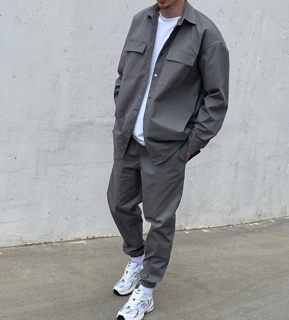 Спортивний костюм чоловічий трикотажний весна осінь комплектом сорочка + штани. Живе фото. Модний чоловічий костюм, фото 1