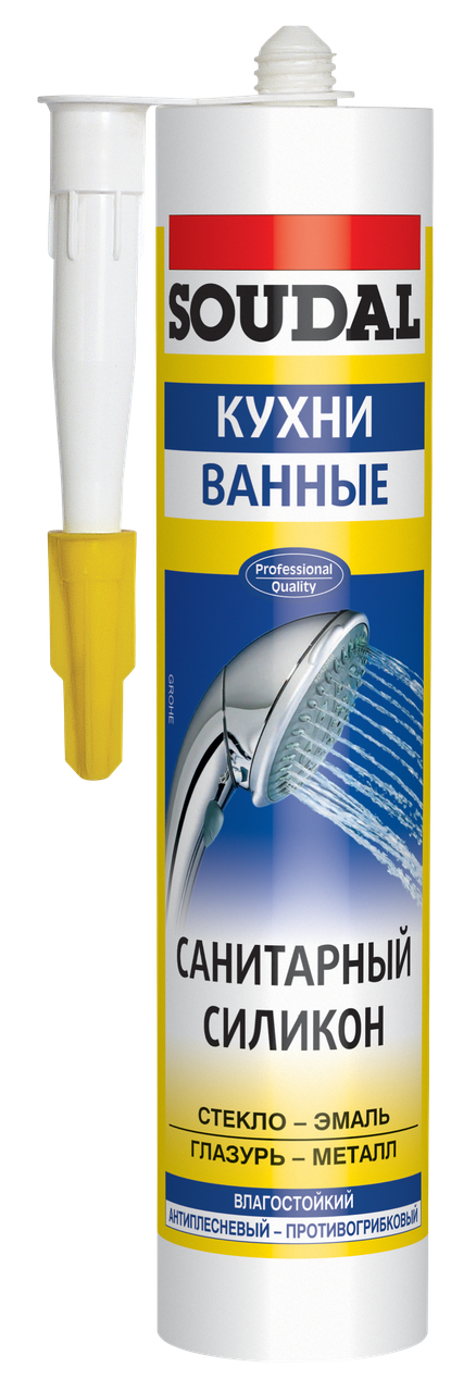 Soudal Силікон санітарний кислотного затвердіння - для кухонь та ванних (Прозорий), 280 мл