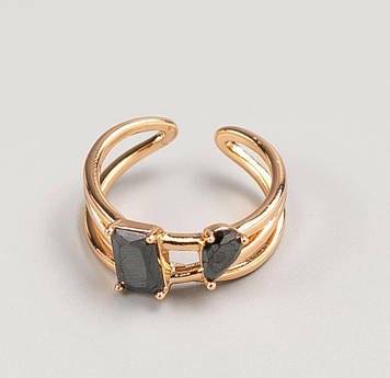 Знижка! Каблучка Xuping колір металу "золото" чорний камінь р-р 16,18