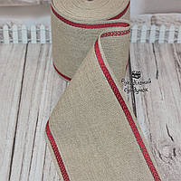 Канва-стрічка для вишивки Vaupel & Heilenbeck (Німеччина), ширина 10 см (колір льна з червоним кантом)