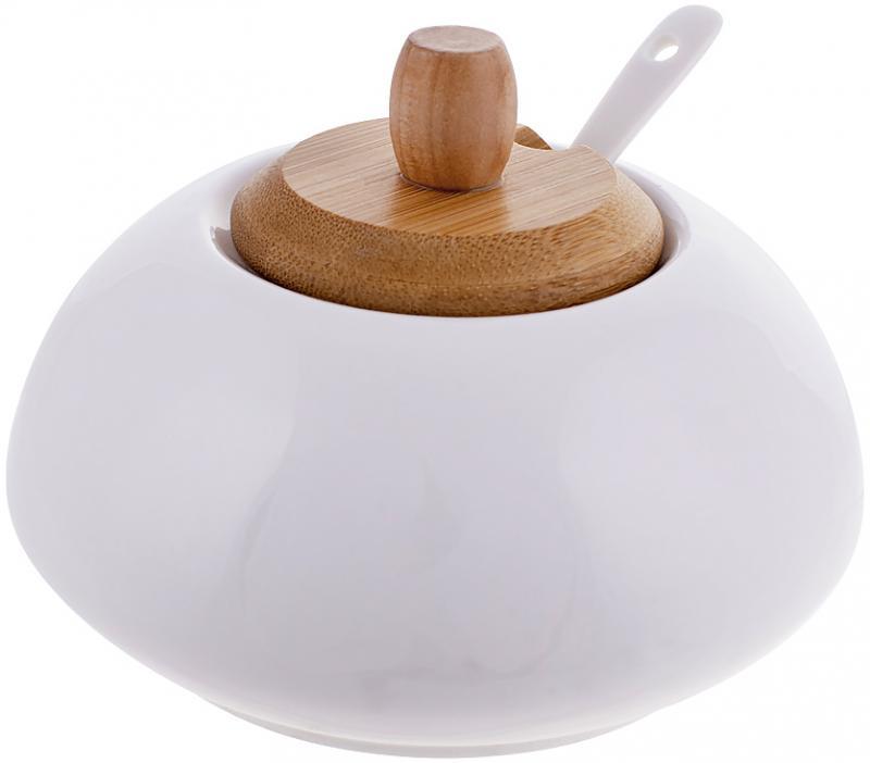 Цукорниця Ceram Bamboo Ø12х9см buuba з ложкою і дерев'яною кришкою, фото 1