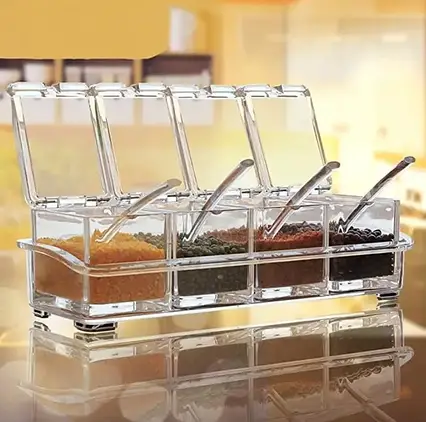 Спецівник Crystal Seasoning Box, Органайзер для приправ, кухонний набір — спецівниця з 4 ємностями, фото 1