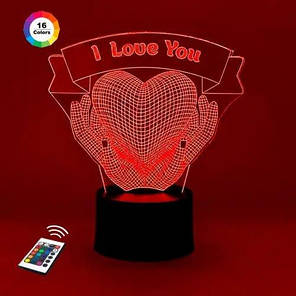 3D светильник "I LOVE YOU" з пультом+адаптер+батарейки (3ААА), фото 2