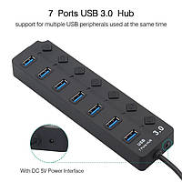 Uni Cafe USB Hub 3.0 High Speed 7 Port USB 3.0 Hub Splitter On/Off Switch з адаптером живлення