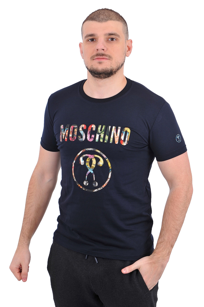 Футболка мужская Moschino 23-Y-6416 тёмно-синяя - фото 3 - id-p1817656830