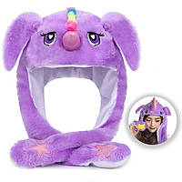 Детская светящаяся шапка с поднимающимися ушками, Фиолетовый единорог / Праздничный головной убор / Шапочка карнавальная