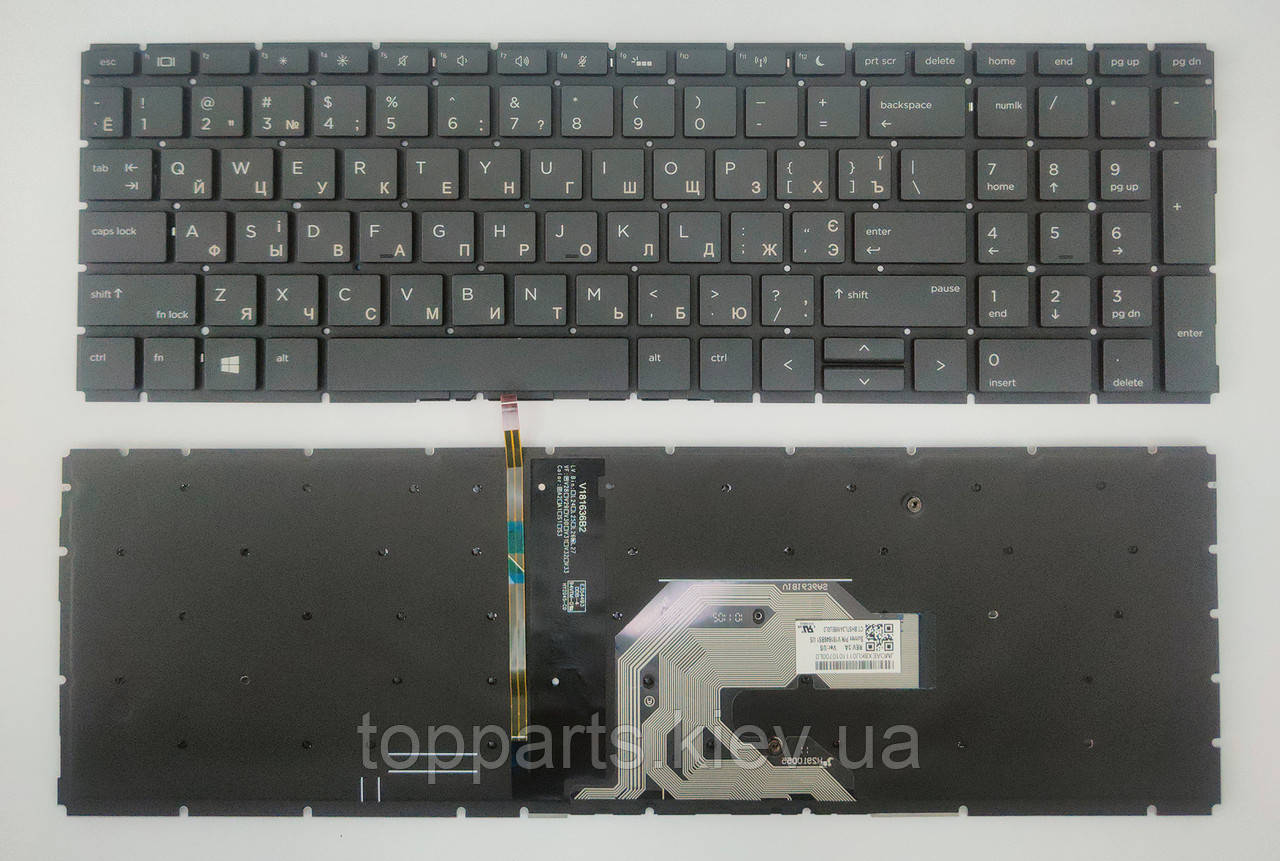 Клавіатура для ноутбуків HP ProBook 450 G6/G7, 455 G6/G7 чорна з без рамки, з підсвічуванням UA/RU/US
