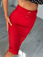 Женская классическая юбка-карандаш с разрезом спереди (Размеры 42-48), Красная