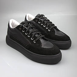 Чорні кеди на платформі шкіряні із замшевими вставками жіноче взуття весна осінь Cosmo Shoes Rumiya Ked Black