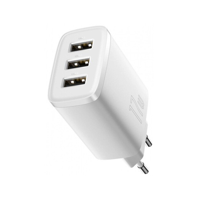 Зарядний пристрій USB Baseus Compact CCXJ020102 3USB QC White, фото 1