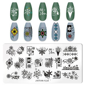 Пластина для стемпінгу прямокутна зимовий орнамент сніжинки JinTian-Y226