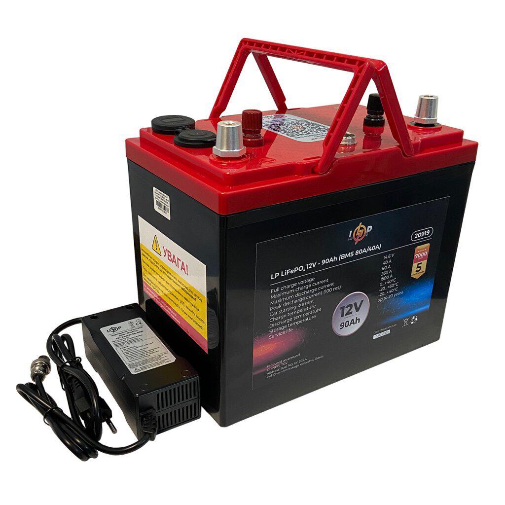Акумулятор LP LiFePO4 12V-90Ah (BMS 80A/40А) універсальний пусковий із зарядним пристроєм
